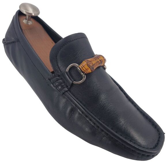 Authentic Gucci Bamboo Bit Driving Loafer Men 9.5 Black Leather Dress Shoe Italy - Picture 2 of 14